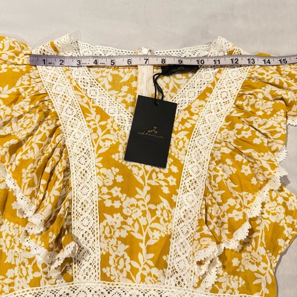 Alania Romper Mustard Yellow and White Floral Lace Flowy Women’s Size M - Picture 11 of 15